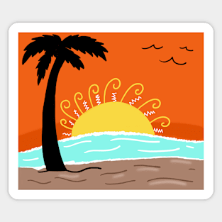 Tropical Palm Tree Beach Sunset Sticker